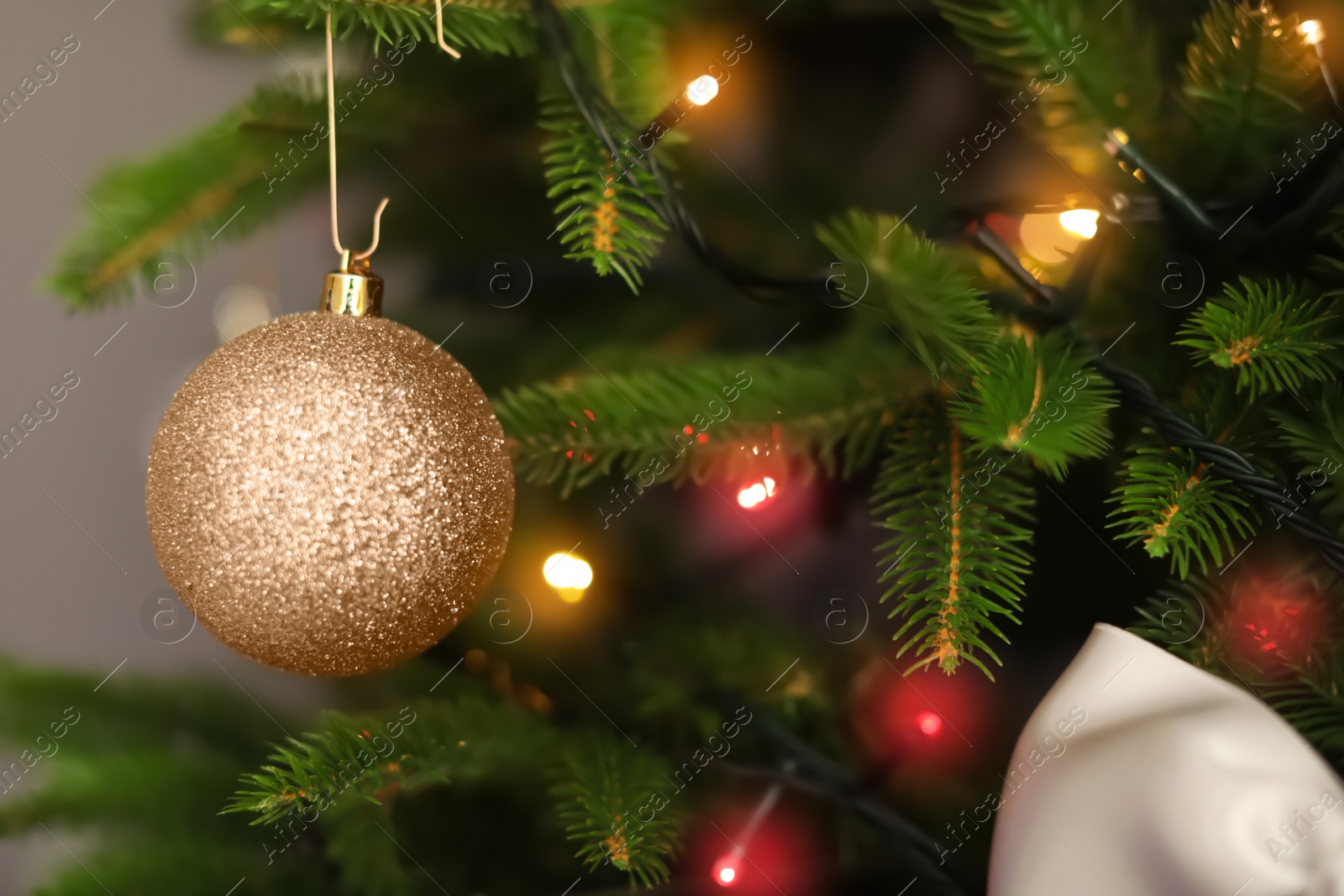 Photo of Beautiful Christmas tree with stylish decor, closeup