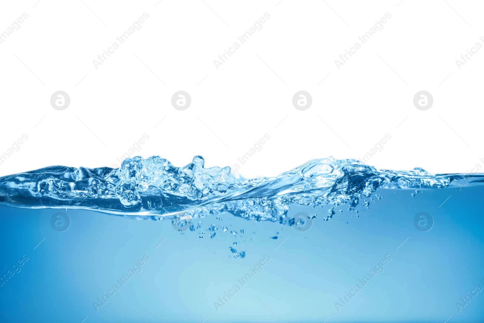 Photo of Splash of clear blue water on white background