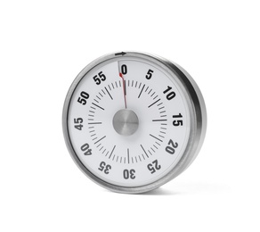 Photo of Modern stopwatch on white background. Time concept