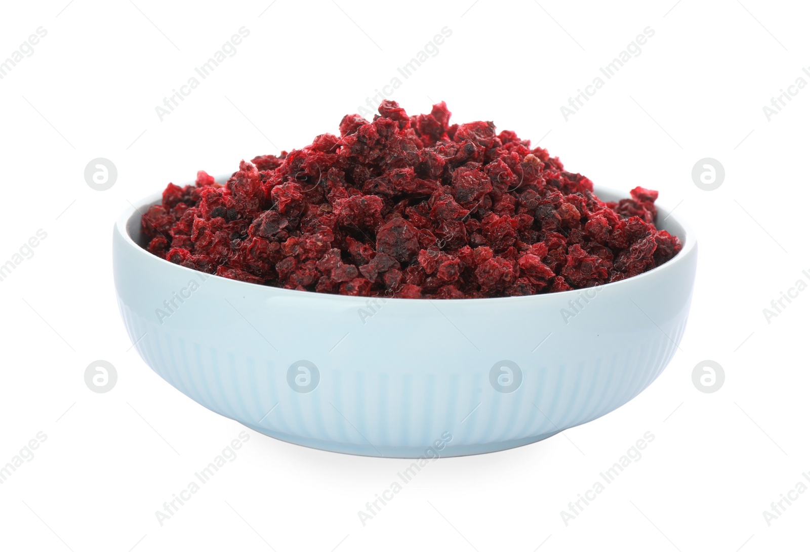 Photo of Dried red currants in bowl isolated on white