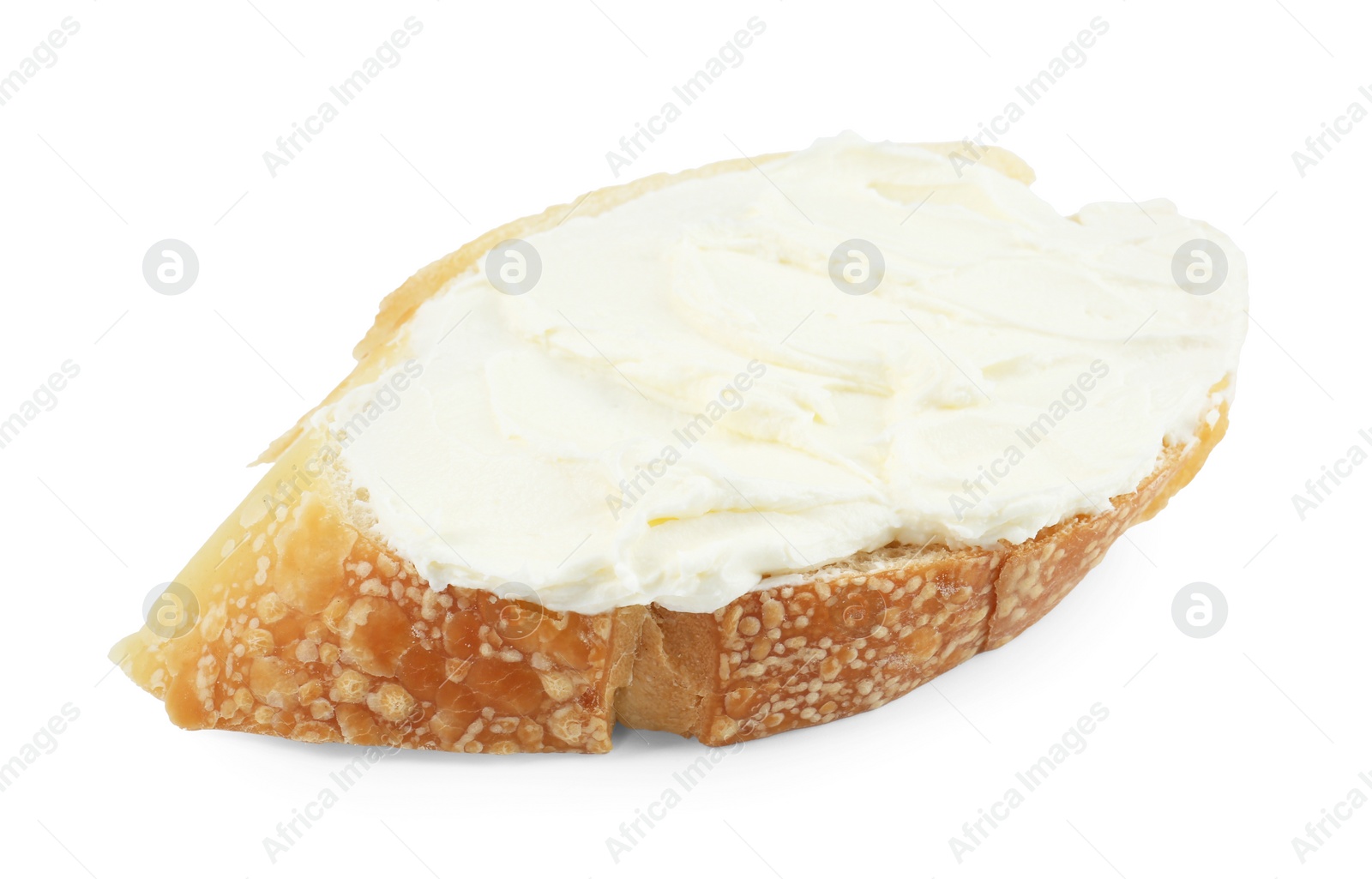 Photo of Bruschetta with cream cheese isolated on white