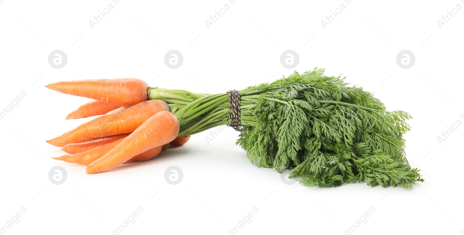 Photo of Bunch of fresh ripe carrots isolated on white