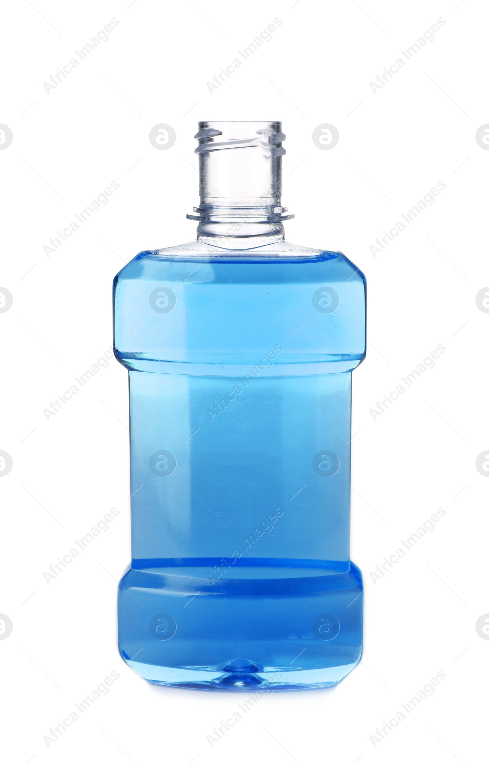 Photo of Bottle with mouthwash for teeth care on white background