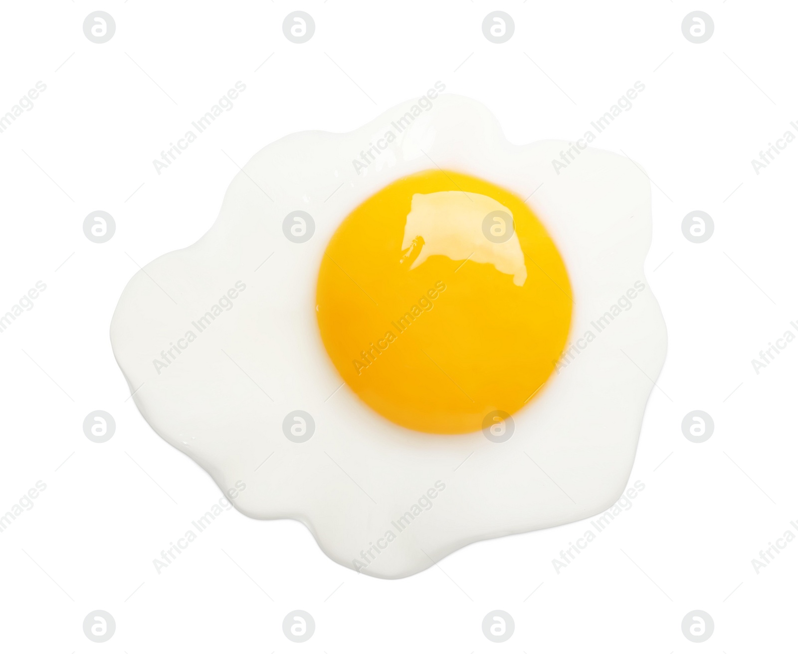 Image of Tasty fried chicken egg isolated on white, top view