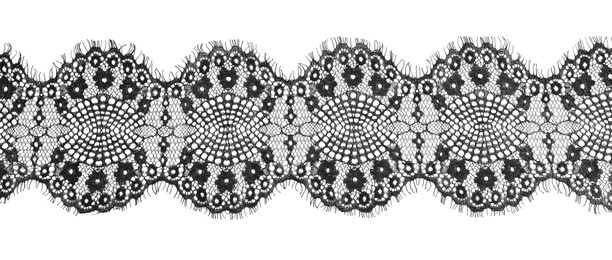 Photo of Beautiful lace isolated on white, top view