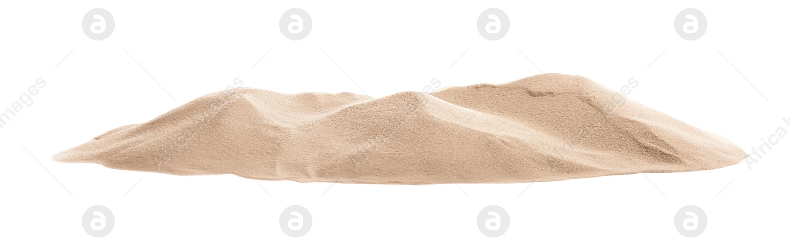 Photo of Pile of dry beach sand on white background