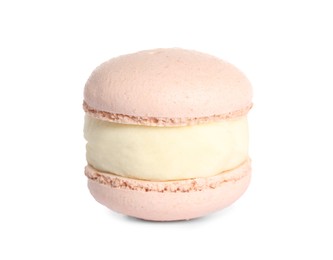 Pink macaron on white background. Delicious dessert