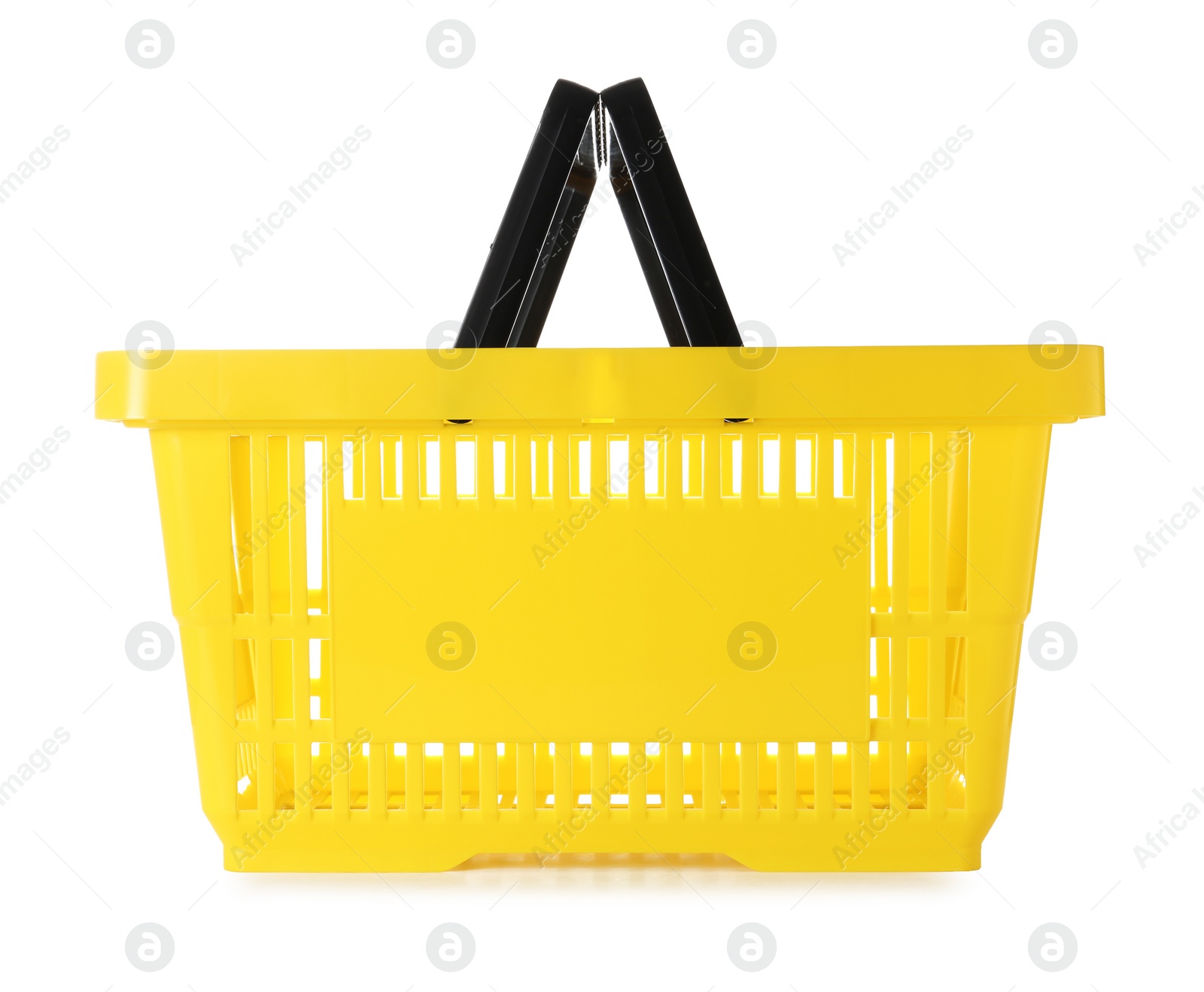 Photo of Color plastic shopping basket on white background