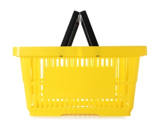 Photo of Color plastic shopping basket on white background