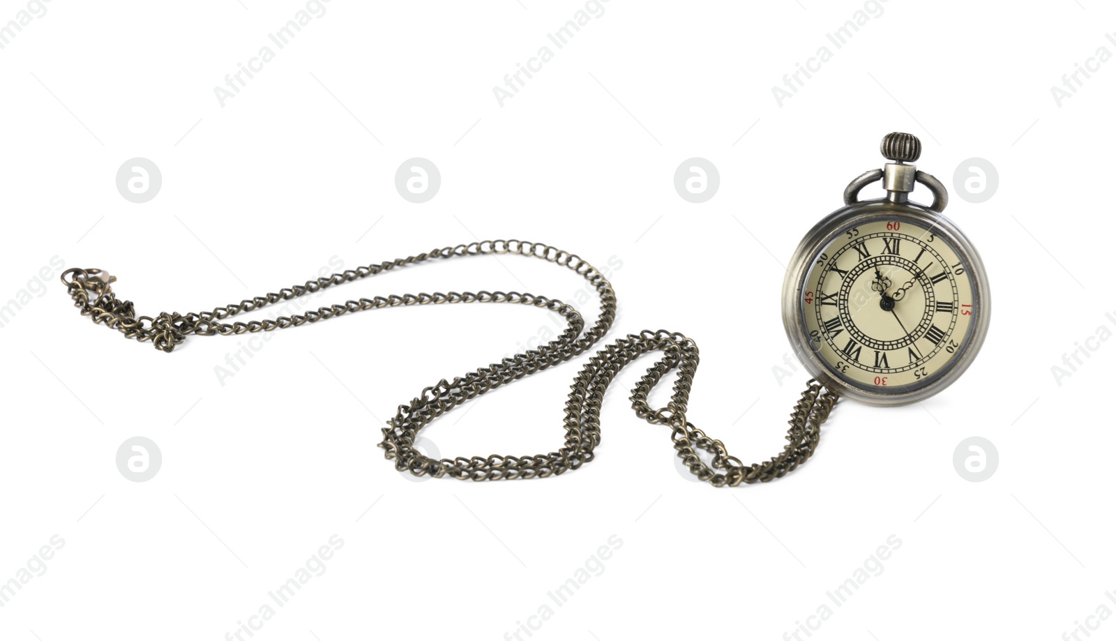 Photo of One pocket clock with chain isolated on white