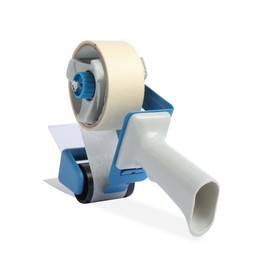 Photo of Dispenser with roll of adhesive tape isolated on white