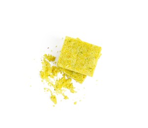 Bouillon cubes on white background, top view
