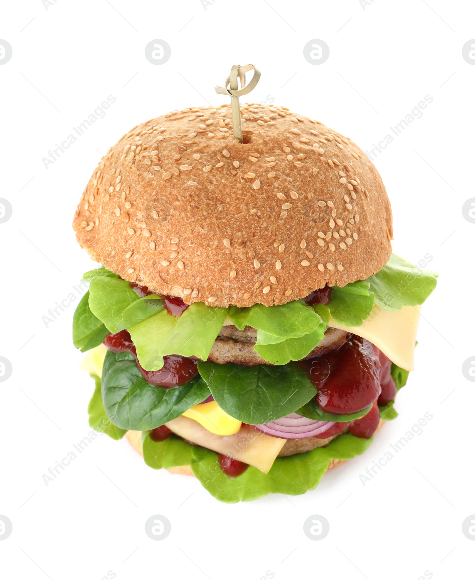 Photo of Fresh tasty burger isolated on white background