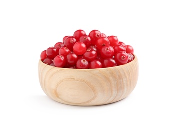 Photo of Fresh ripe cranberries in bowl isolated on white