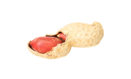 Broken raw peanut pod isolated on white