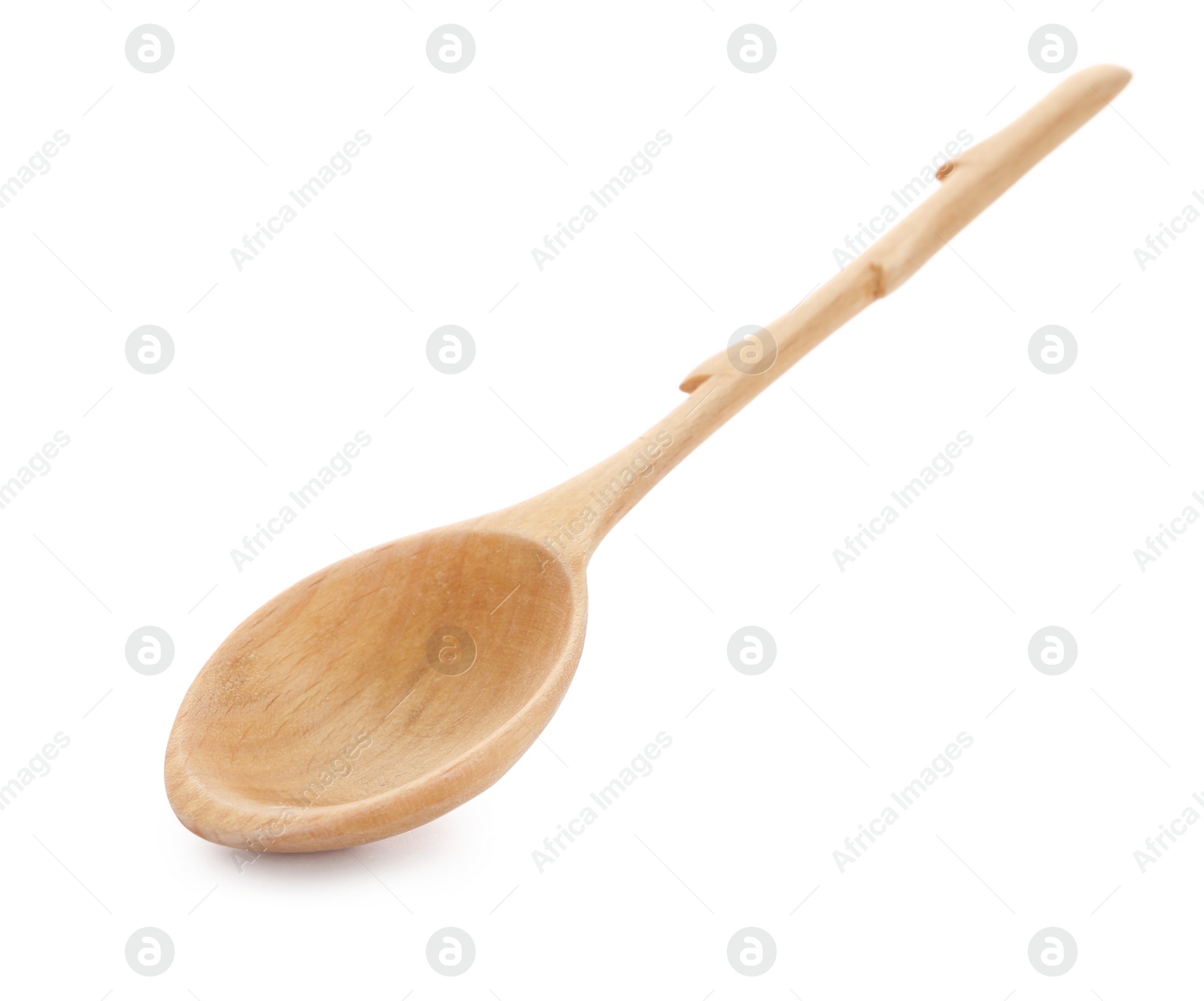 Photo of New clean wooden spoon isolated on white