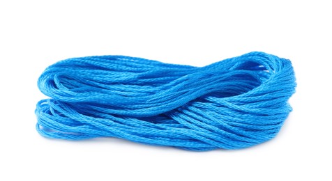 Light blue embroidery thread on white background