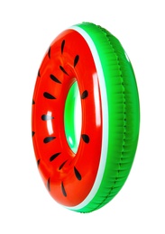 Photo of Bright inflatable ring on white background. Summer holidays