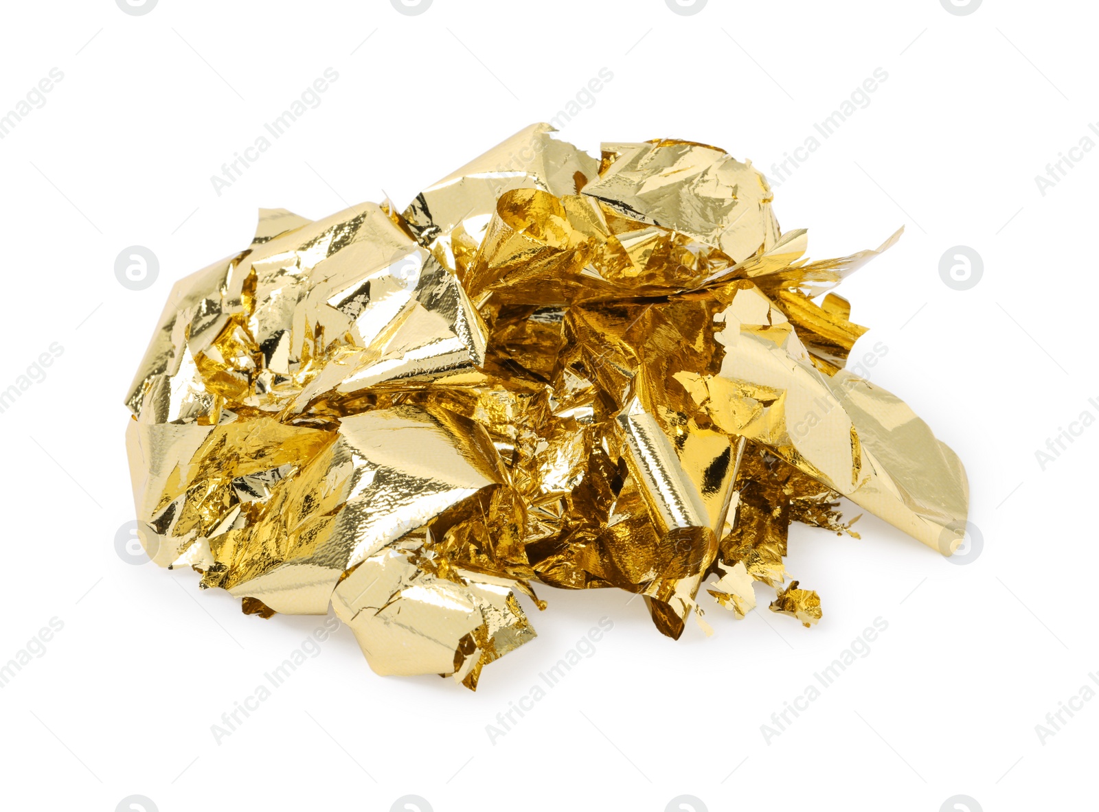 Photo of Pile of edible gold leaf on white background