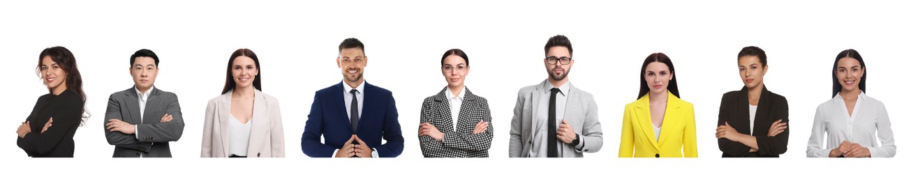 Image of Collage with photos of different businesspeople on white background