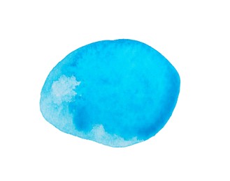 Photo of Blot of blue watercolor paint isolated on white, top view