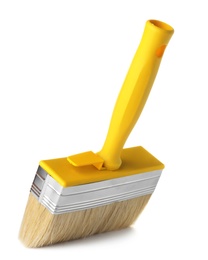 Photo of New paint brush on white background. Decorating tool