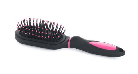 Photo of New modern hair brush isolated on white