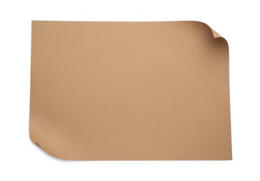 Photo of Sheet of brown paper on white background, top view