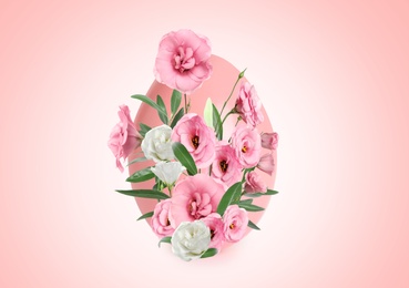 Image of Easter egg floral design on pink background