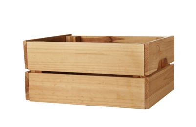 Photo of Wooden crate on white background. Shipping container