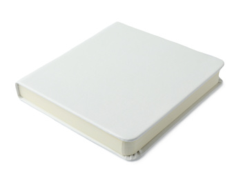 Photo of Stylish hardcover notebook isolated on white. Office stationery
