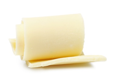 Photo of Yummy chocolate curl for decor on white background