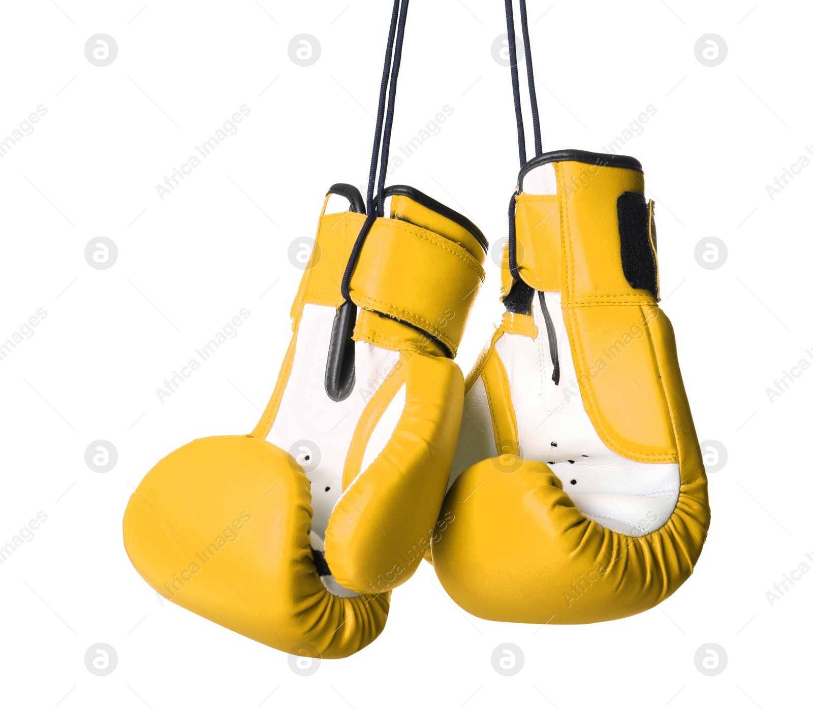 Image of Pair of yellow boxing gloves isolated on white