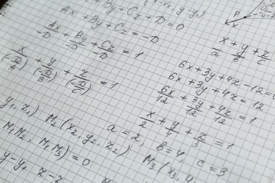 Photo of Sheet of paper with different mathematical formulas, closeup