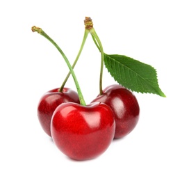 Delicious ripe sweet cherries on white background