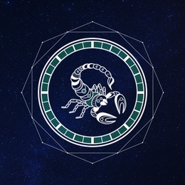 Illustration of Scorpio zodiac sign and beautiful view of starry sky at night. Illustration