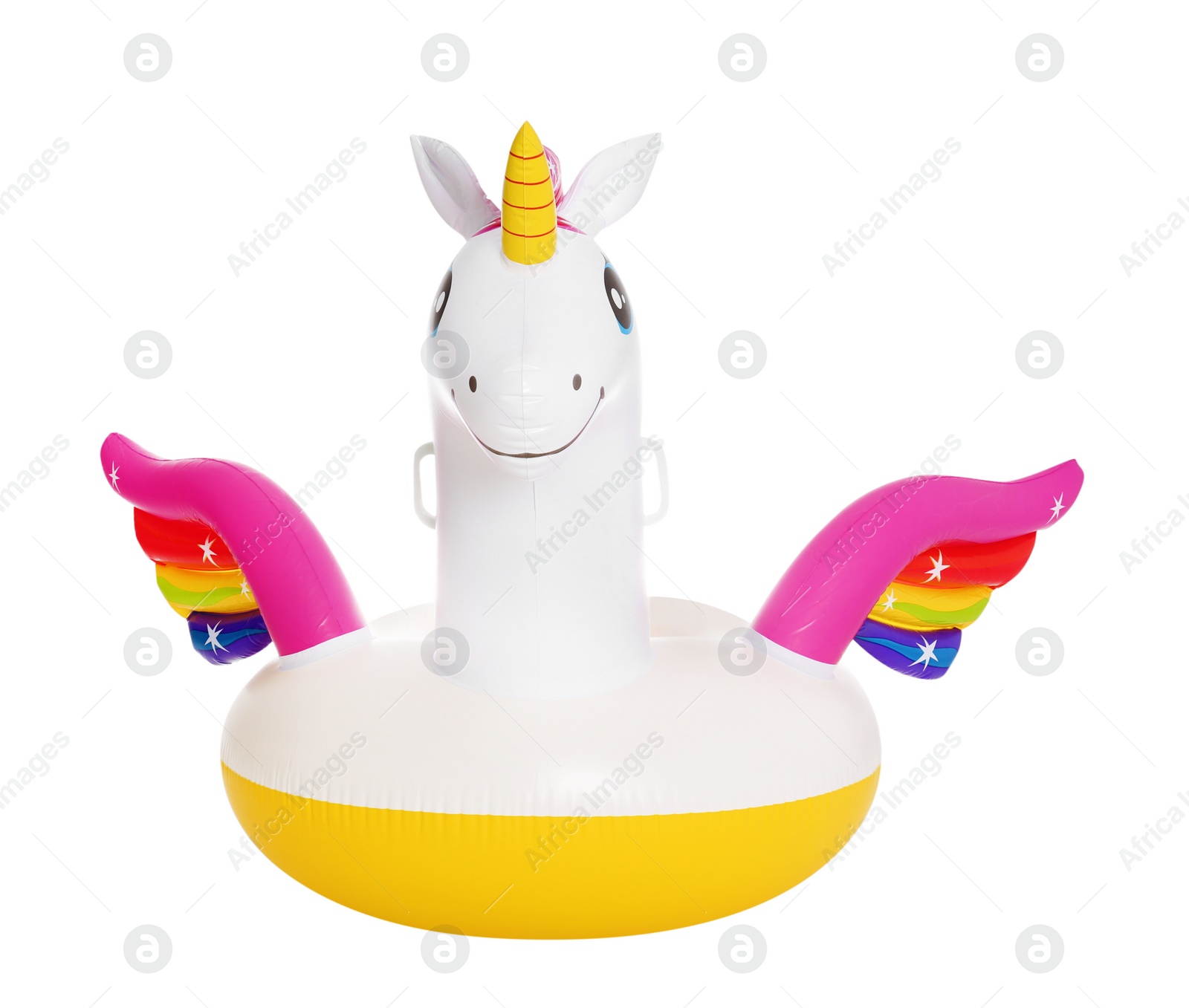 Photo of Funny inflatable unicorn ring isolated on white