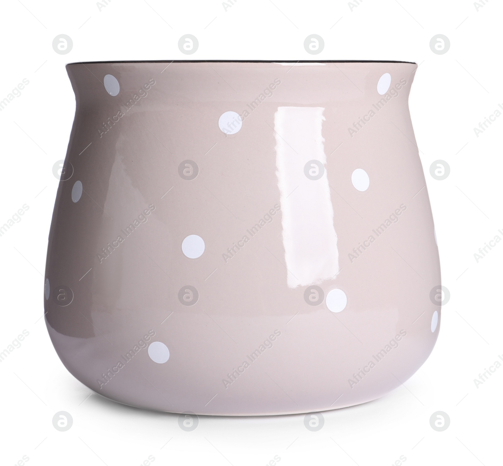 Photo of Stylish ceramic flowerpot with beautiful pattern isolated on white