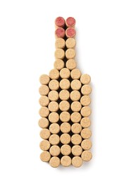 Photo of Wine bottle of corks isolated on white, top view