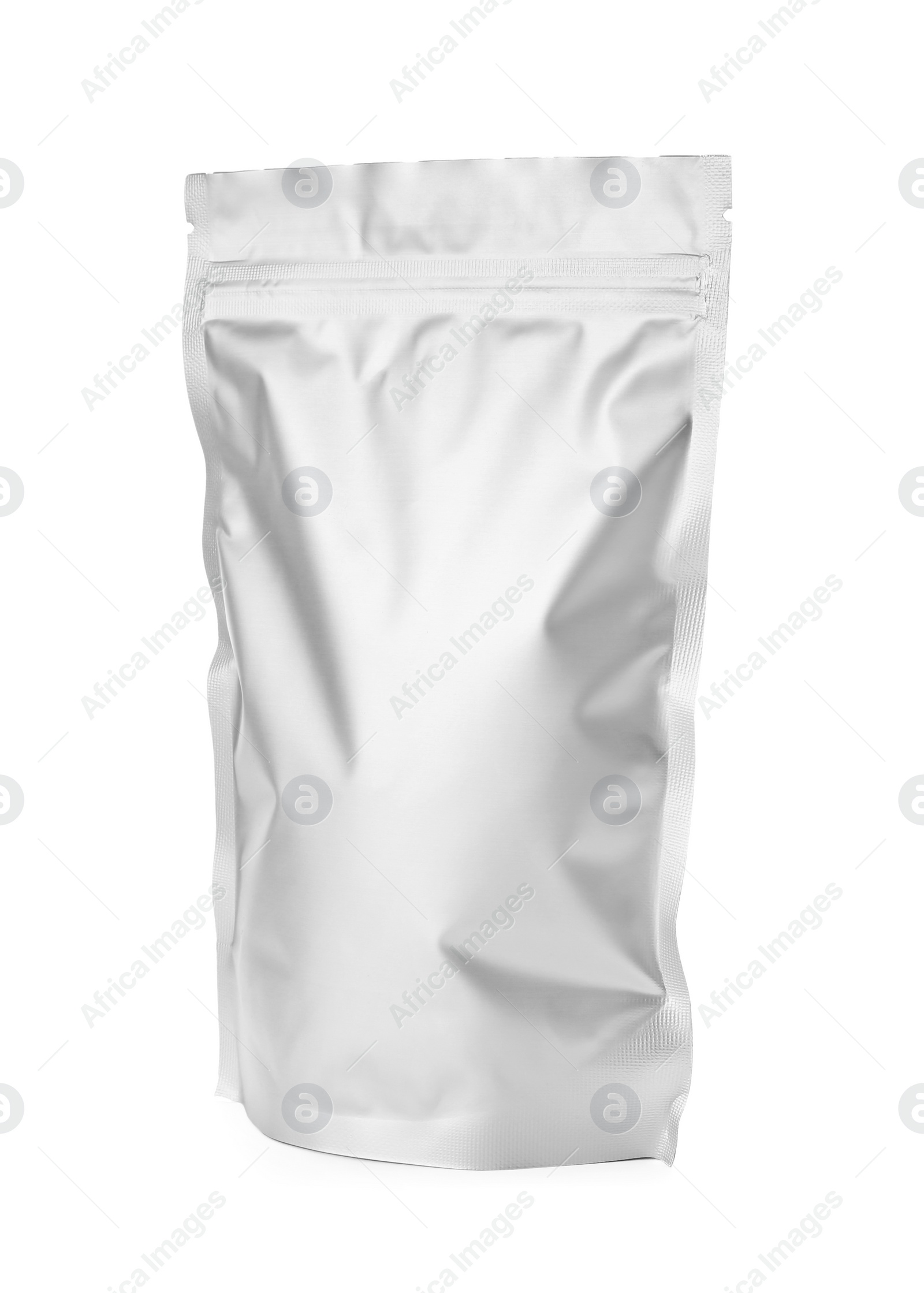 Photo of One resealable foil package isolated on white