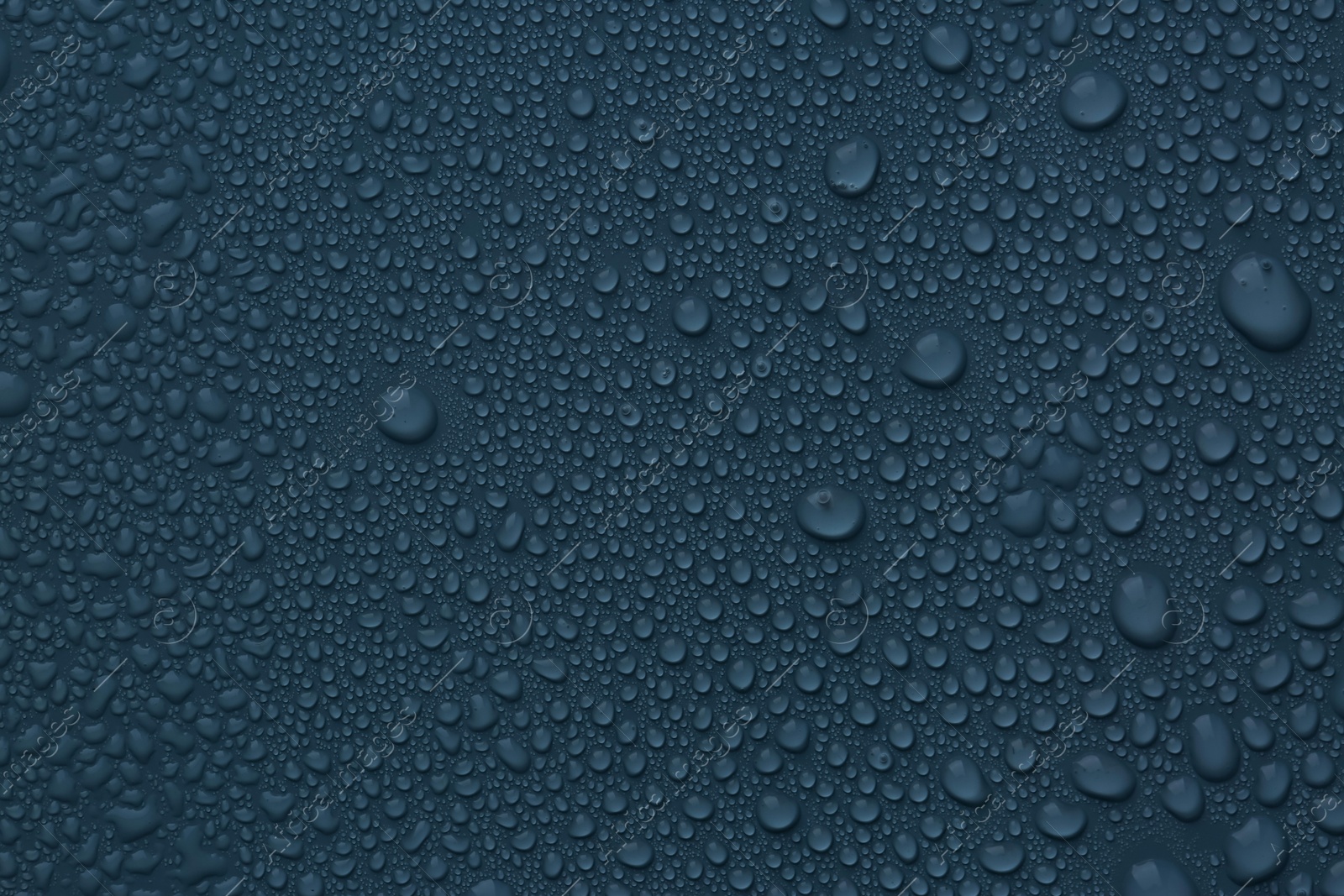 Photo of Many water drops on dark dusty blue background