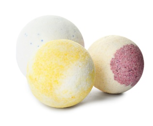 Photo of Bath bombs on white background. Spa products