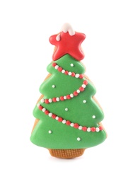 Photo of Christmas tree shaped cookie isolated on white
