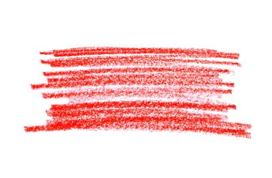Photo of Red pencil hatching on white background, top view