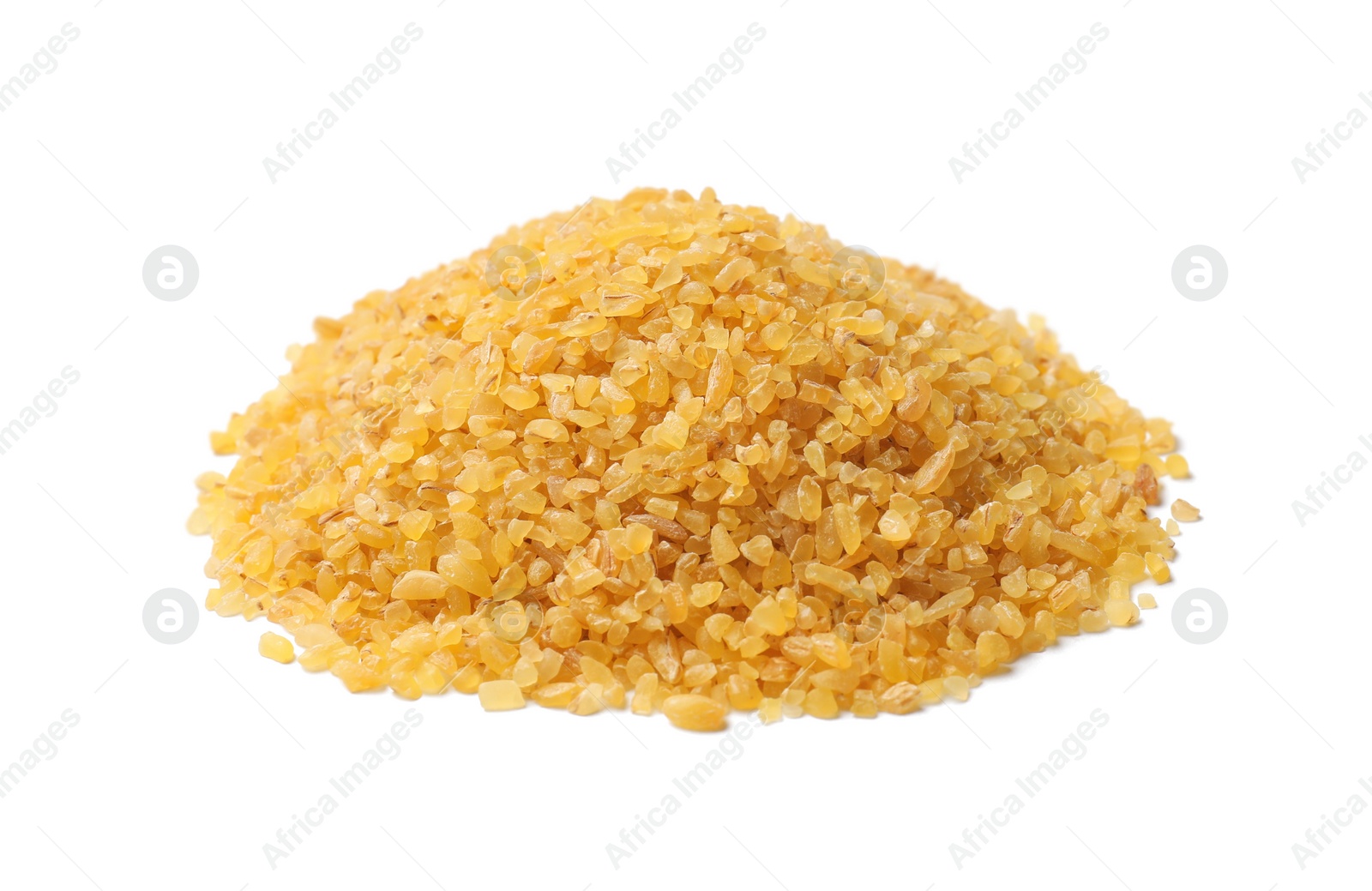 Photo of Pile of raw bulgur isolated on white