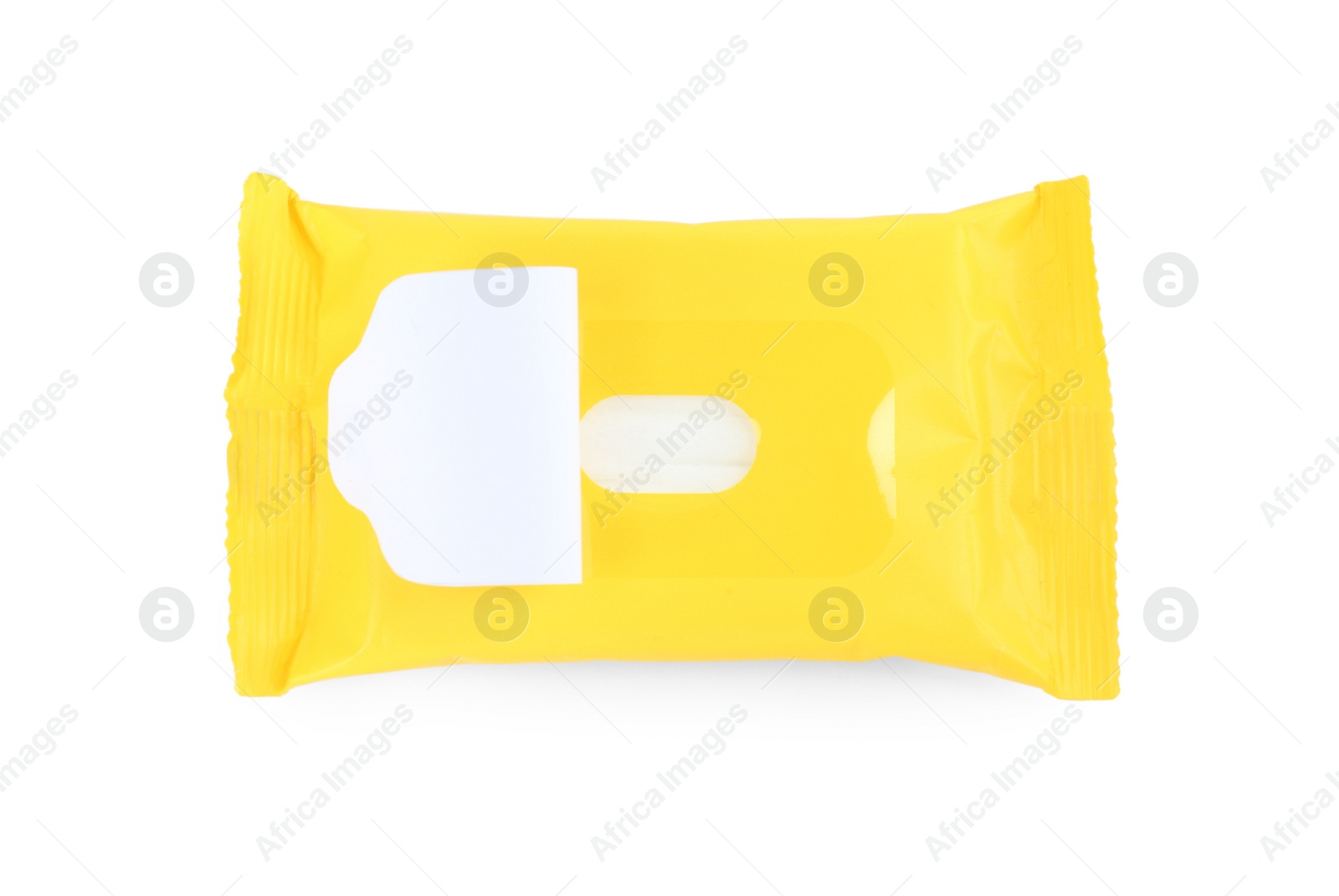 Photo of Wet wipes flow pack isolated on white, top view