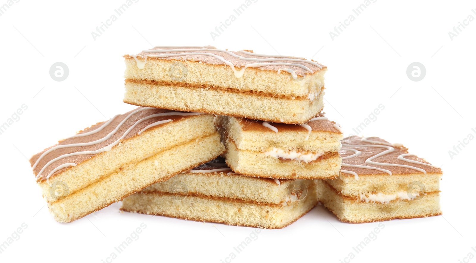 Photo of Delicious homemade sponge cakes isolated on white