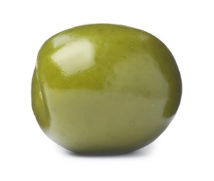 Photo of One fresh green olive isolated on white