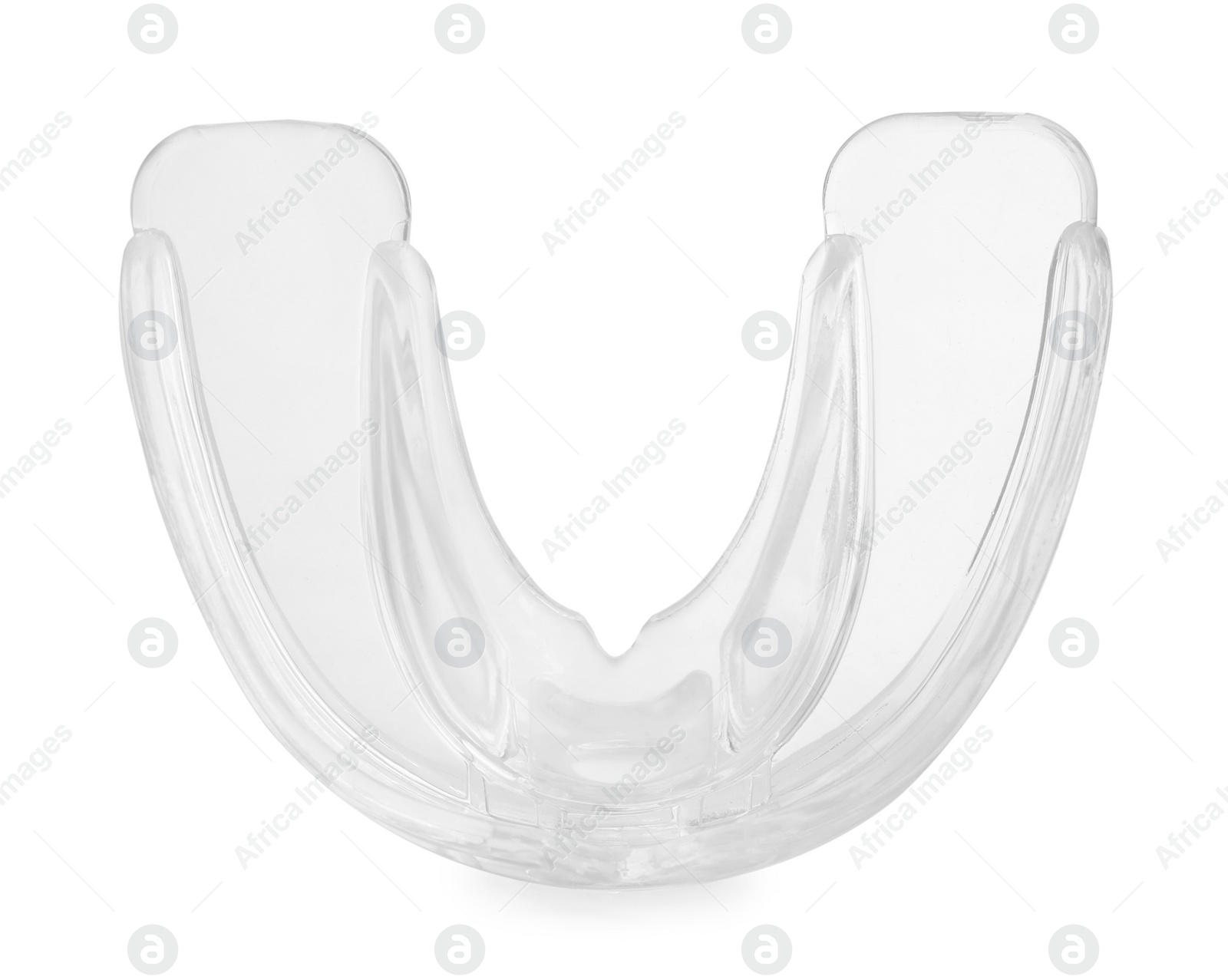 Photo of Transparent dental mouth guard isolated on white. Bite correction