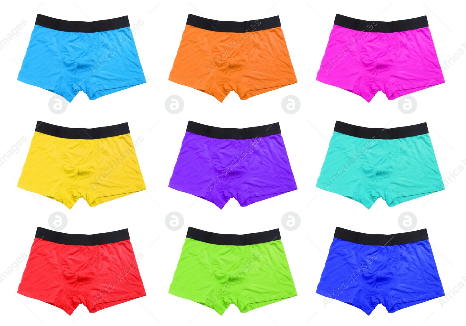 Image of Set of men's underwear on white background